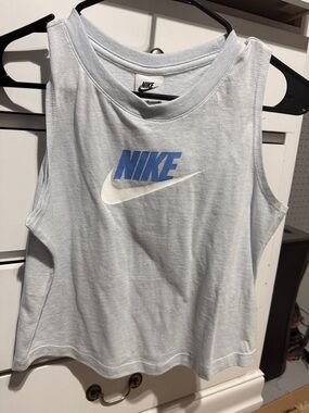 Nike Girls Pale Blue Tank with Blue Logo and White Swoosh